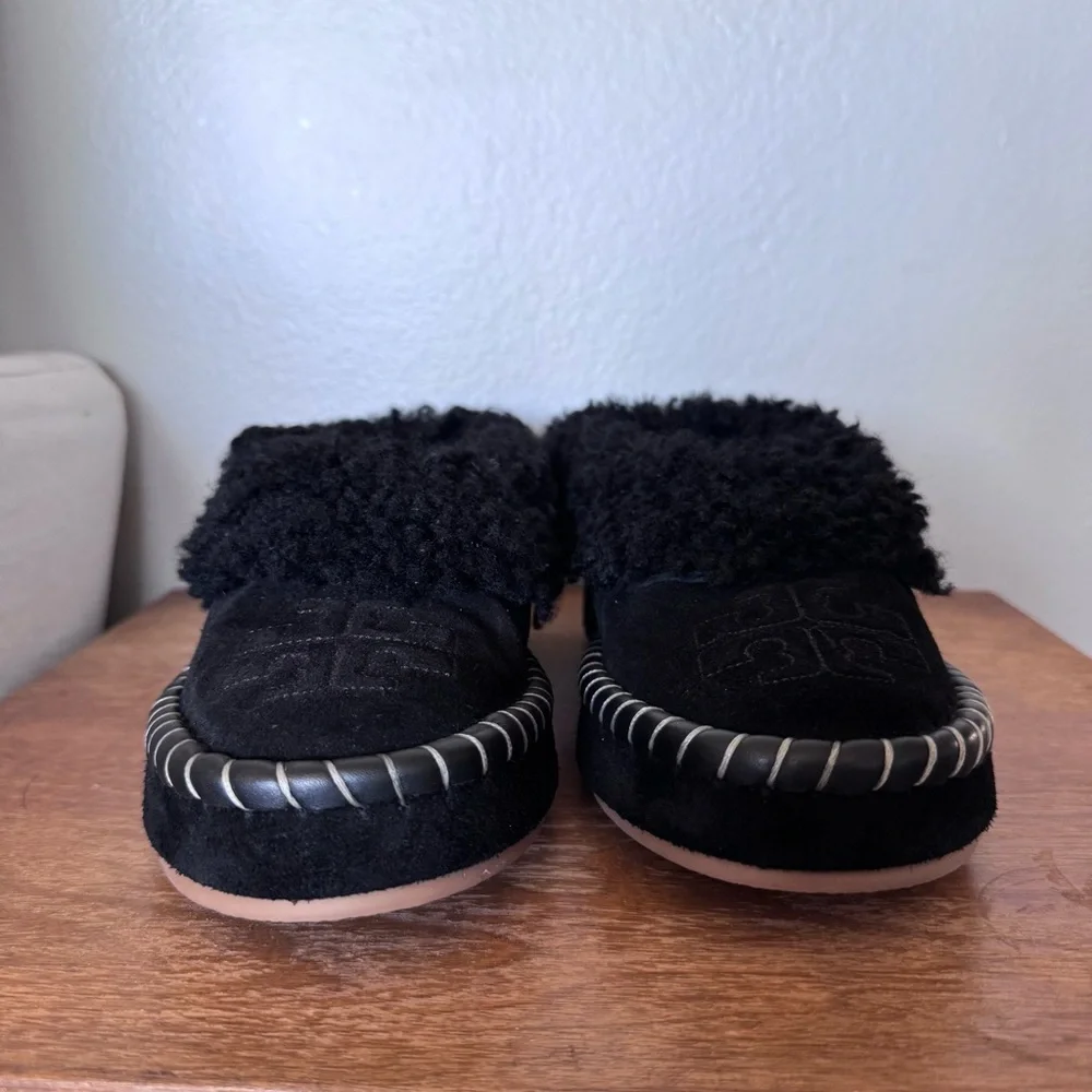 Tory Burch Women's Black Shearling Slippers Size 8